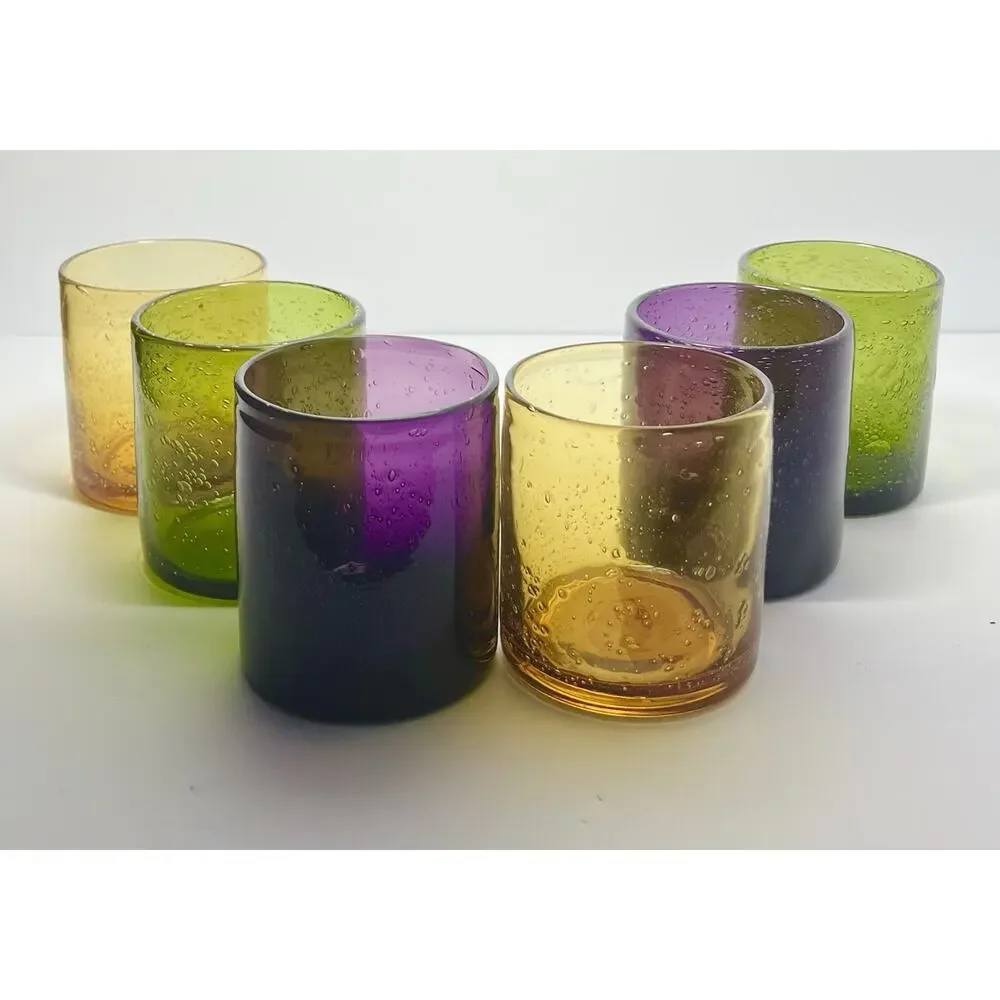 Artland “Iris” 6 Colorful Blown Old Fashioned Tumbler Drinking Glasses 4” 16oz